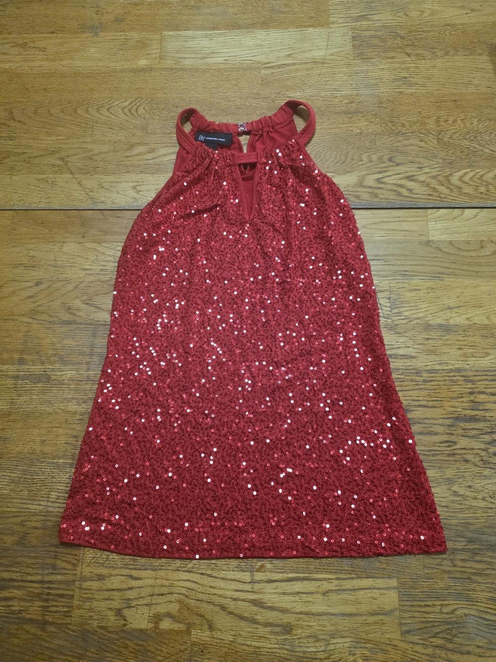 I.N.C. International Concepts Red Sequin Halter Cutout Stretch Disco Bling Top